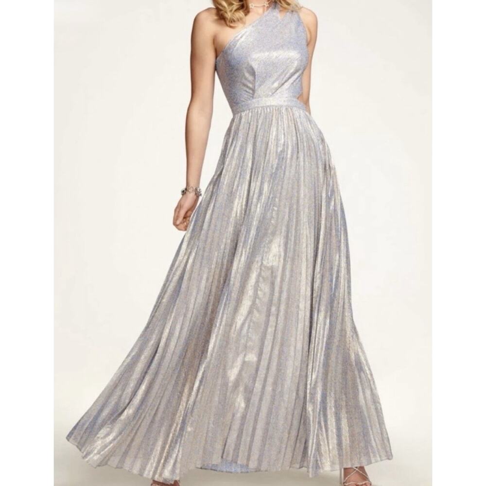 Ramy Brook Blue Metallic Roman Gown - 12 Side Cut-Out Accordion Maxi NWT $895